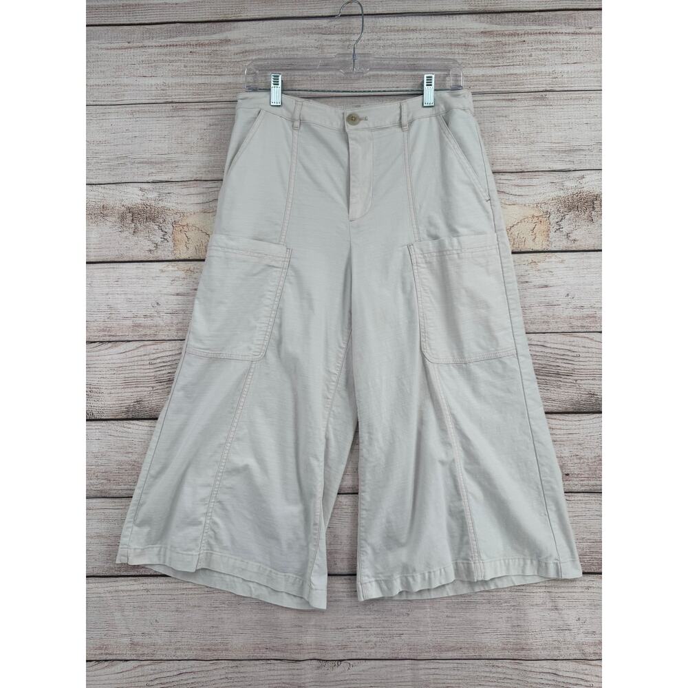 Pilcro Wide-Leg Crop Utility Pants in Light Beige